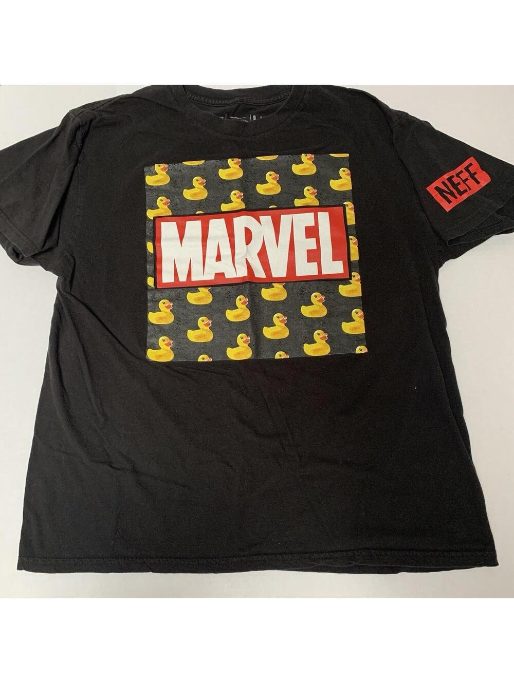 NEFF DISNEY Shirt Mens Large Black MARVEL RUBBER DUCK Logo Graphic